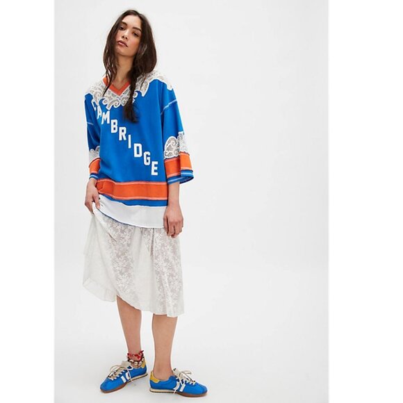 Free People Blue and Orange Short Sleeve Top - Picture 4 of 16